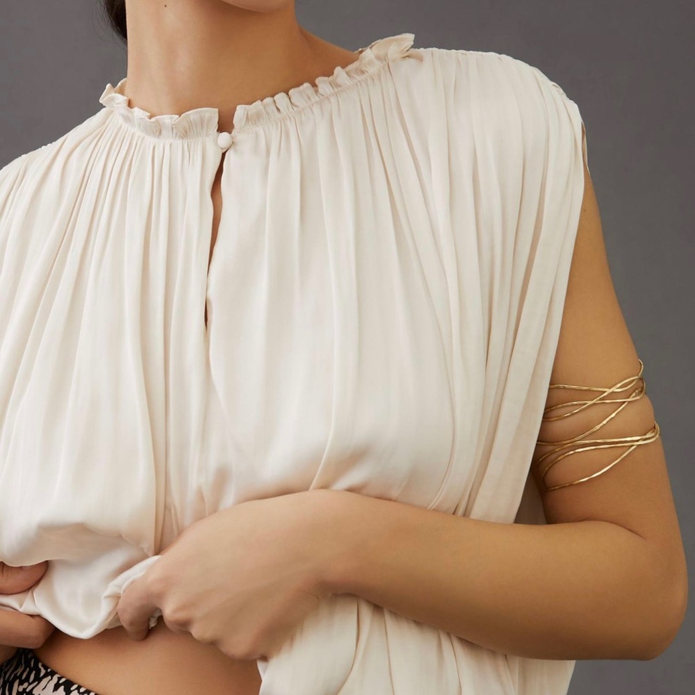Anthropologie Current Air Drapery Cream Sleeveless Shirring Top